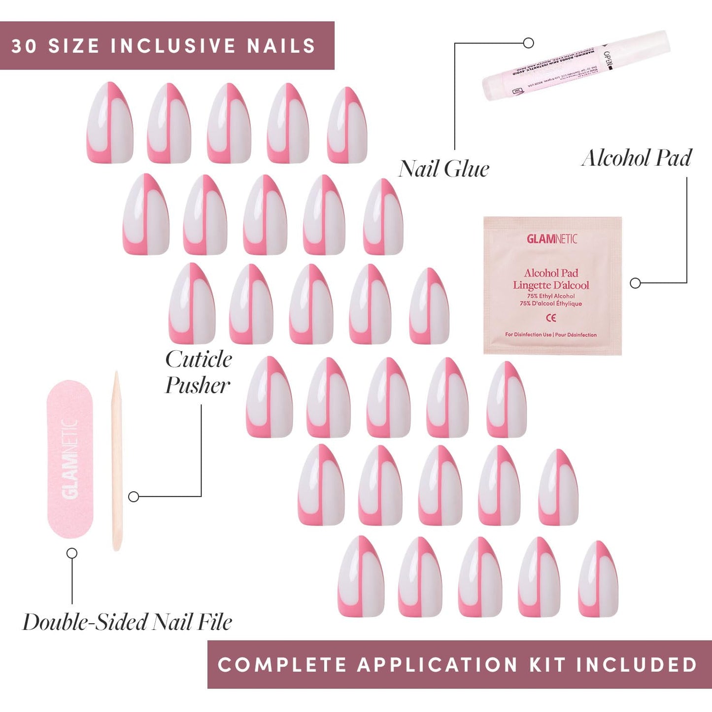 Glamnetic Press On Nails - Pistachio Crème | Short Almond Mint Blue French Tips with a Glossy Finish, Fake Nails, Reusable | 15 Sizes - 30 Nail Kit with Glue