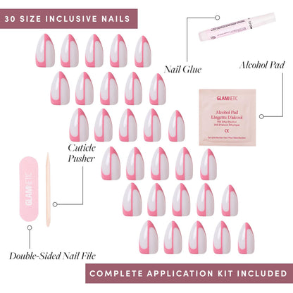 Glamnetic Press On Nails - Pistachio Crème | Short Almond Mint Blue French Tips with a Glossy Finish, Fake Nails, Reusable | 15 Sizes - 30 Nail Kit with Glue