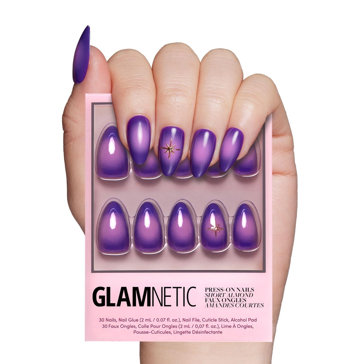 Glamnetic Press On Nails - Pistachio Crème | Short Almond Mint Blue French Tips with a Glossy Finish, Fake Nails, Reusable | 15 Sizes - 30 Nail Kit with Glue