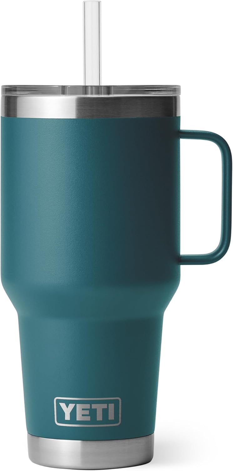 YETI Rambler 42 oz Tumbler with Handle and Straw Lid, Travel Mug Water Tumbler, Vacuum Insulated Cup with Handle, Stainless Steel, Key Lime