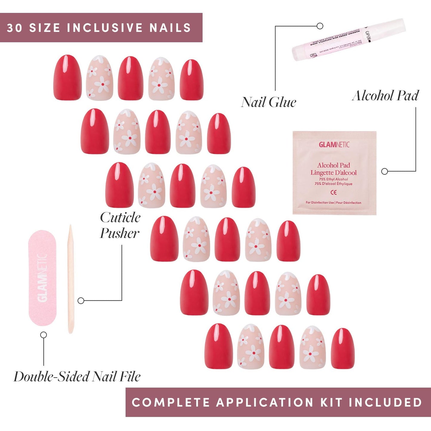 Glamnetic Press On Nails - Pistachio Crème | Short Almond Mint Blue French Tips with a Glossy Finish, Fake Nails, Reusable | 15 Sizes - 30 Nail Kit with Glue