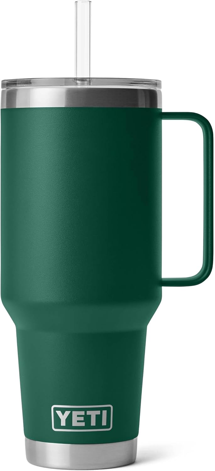 YETI Rambler 42 oz Tumbler with Handle and Straw Lid, Travel Mug Water Tumbler, Vacuum Insulated Cup with Handle, Stainless Steel, Key Lime
