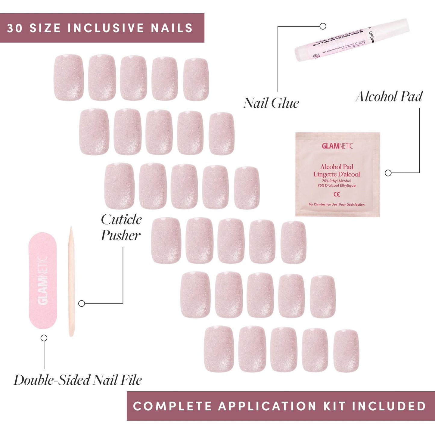 Glamnetic Press On Nails - Pistachio Crème | Short Almond Mint Blue French Tips with a Glossy Finish, Fake Nails, Reusable | 15 Sizes - 30 Nail Kit with Glue
