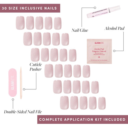 Glamnetic Press On Nails - Pistachio Crème | Short Almond Mint Blue French Tips with a Glossy Finish, Fake Nails, Reusable | 15 Sizes - 30 Nail Kit with Glue