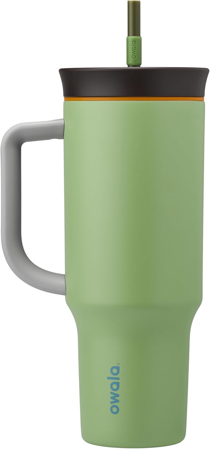 Owala Stainless Steel Triple Layer Insulated Travel Tumbler with Spill Resistant Lid, Straw, and Carry Handle, BPA Free, 40 oz, Pink (Watermelon Breeze)