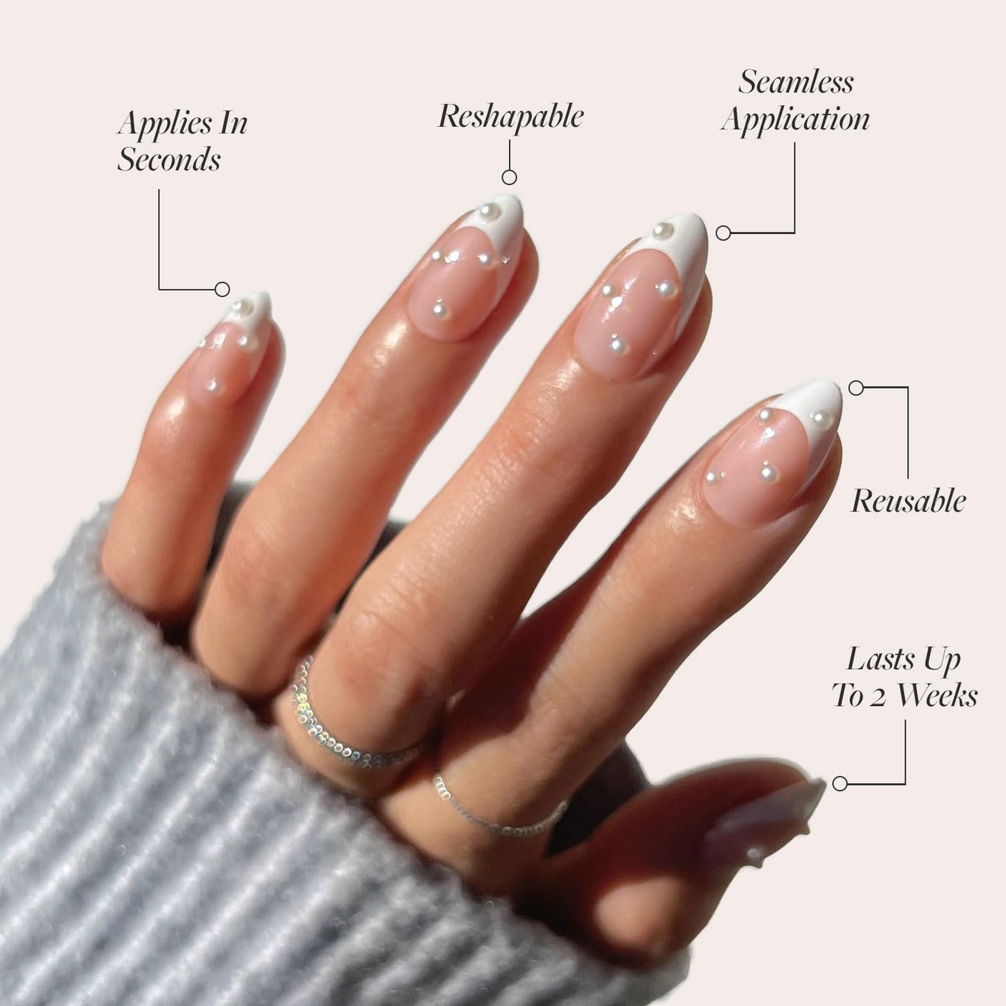 Glamnetic Press On Nails - Pistachio Crème | Short Almond Mint Blue French Tips with a Glossy Finish, Fake Nails, Reusable | 15 Sizes - 30 Nail Kit with Glue