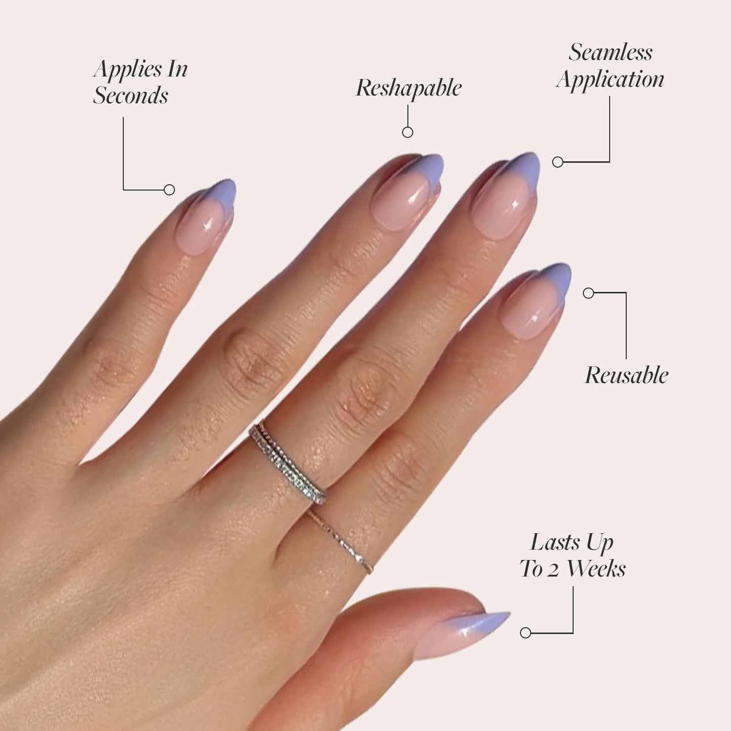 Glamnetic Press On Nails - Pistachio Crème | Short Almond Mint Blue French Tips with a Glossy Finish, Fake Nails, Reusable | 15 Sizes - 30 Nail Kit with Glue