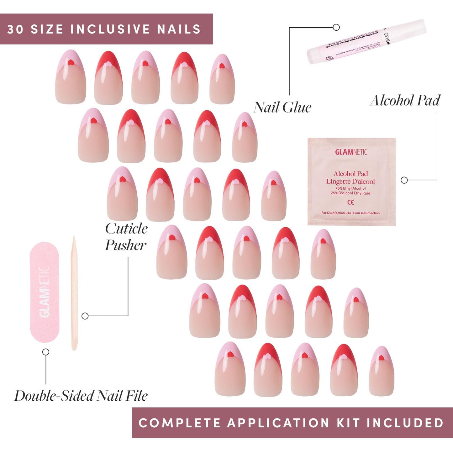 Glamnetic Press On Nails - Pistachio Crème | Short Almond Mint Blue French Tips with a Glossy Finish, Fake Nails, Reusable | 15 Sizes - 30 Nail Kit with Glue
