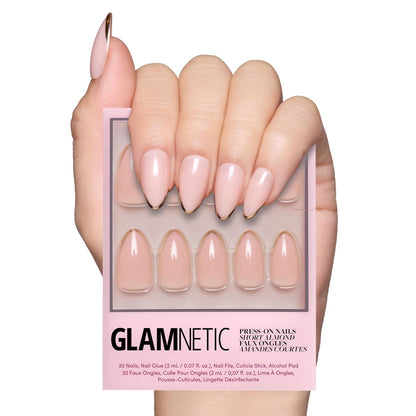 Glamnetic Press On Nails - Pistachio Crème | Short Almond Mint Blue French Tips with a Glossy Finish, Fake Nails, Reusable | 15 Sizes - 30 Nail Kit with Glue