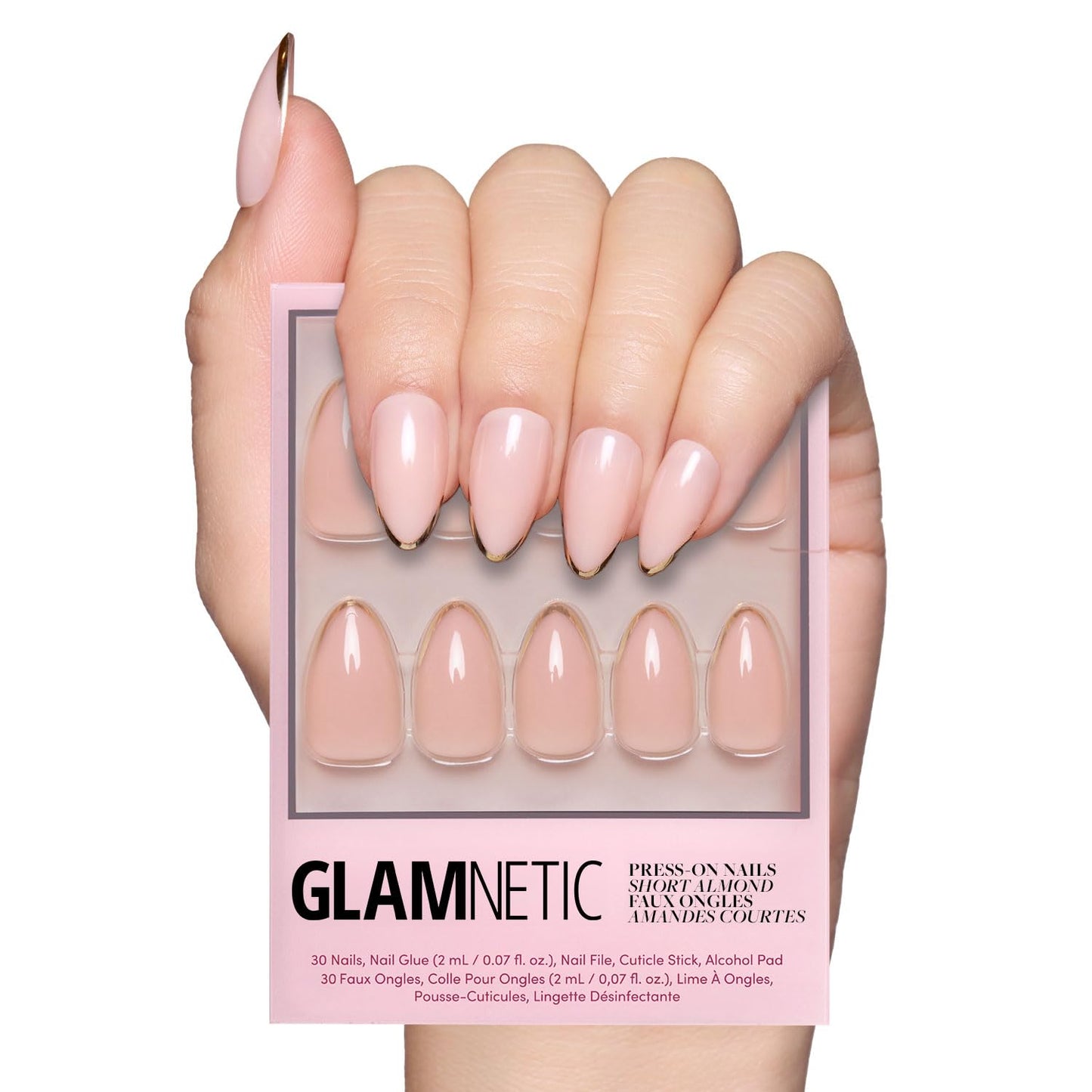 Glamnetic Press On Nails - Pistachio Crème | Short Almond Mint Blue French Tips with a Glossy Finish, Fake Nails, Reusable | 15 Sizes - 30 Nail Kit with Glue