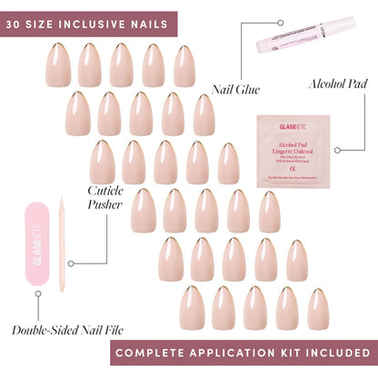 Glamnetic Press On Nails - Pistachio Crème | Short Almond Mint Blue French Tips with a Glossy Finish, Fake Nails, Reusable | 15 Sizes - 30 Nail Kit with Glue