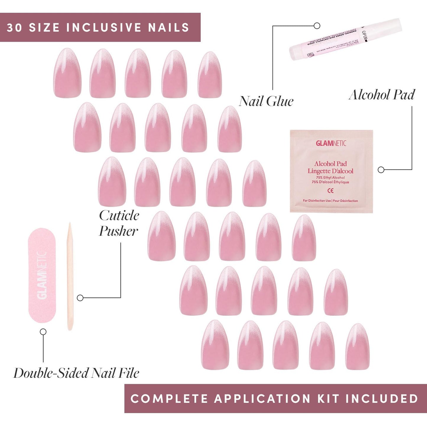 Glamnetic Press On Nails - Pistachio Crème | Short Almond Mint Blue French Tips with a Glossy Finish, Fake Nails, Reusable | 15 Sizes - 30 Nail Kit with Glue