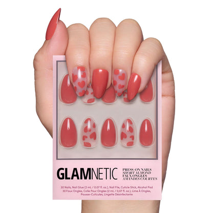 Glamnetic Press On Nails - Pistachio Crème | Short Almond Mint Blue French Tips with a Glossy Finish, Fake Nails, Reusable | 15 Sizes - 30 Nail Kit with Glue
