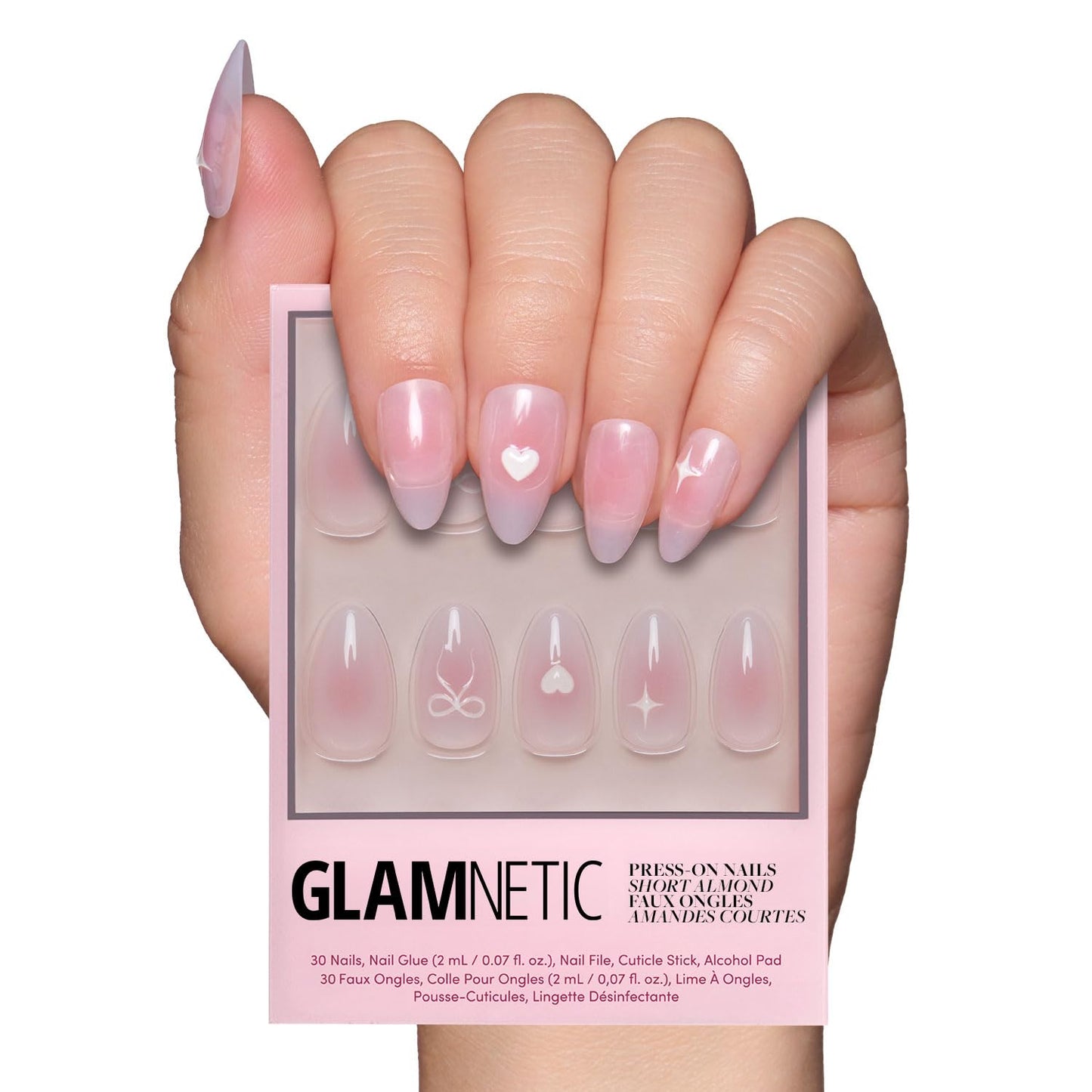 Glamnetic Press On Nails - Pistachio Crème | Short Almond Mint Blue French Tips with a Glossy Finish, Fake Nails, Reusable | 15 Sizes - 30 Nail Kit with Glue