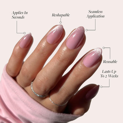 Glamnetic Press On Nails - Pistachio Crème | Short Almond Mint Blue French Tips with a Glossy Finish, Fake Nails, Reusable | 15 Sizes - 30 Nail Kit with Glue
