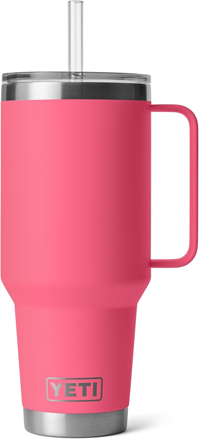 YETI Rambler 42 oz Tumbler with Handle and Straw Lid, Travel Mug Water Tumbler, Vacuum Insulated Cup with Handle, Stainless Steel, Key Lime