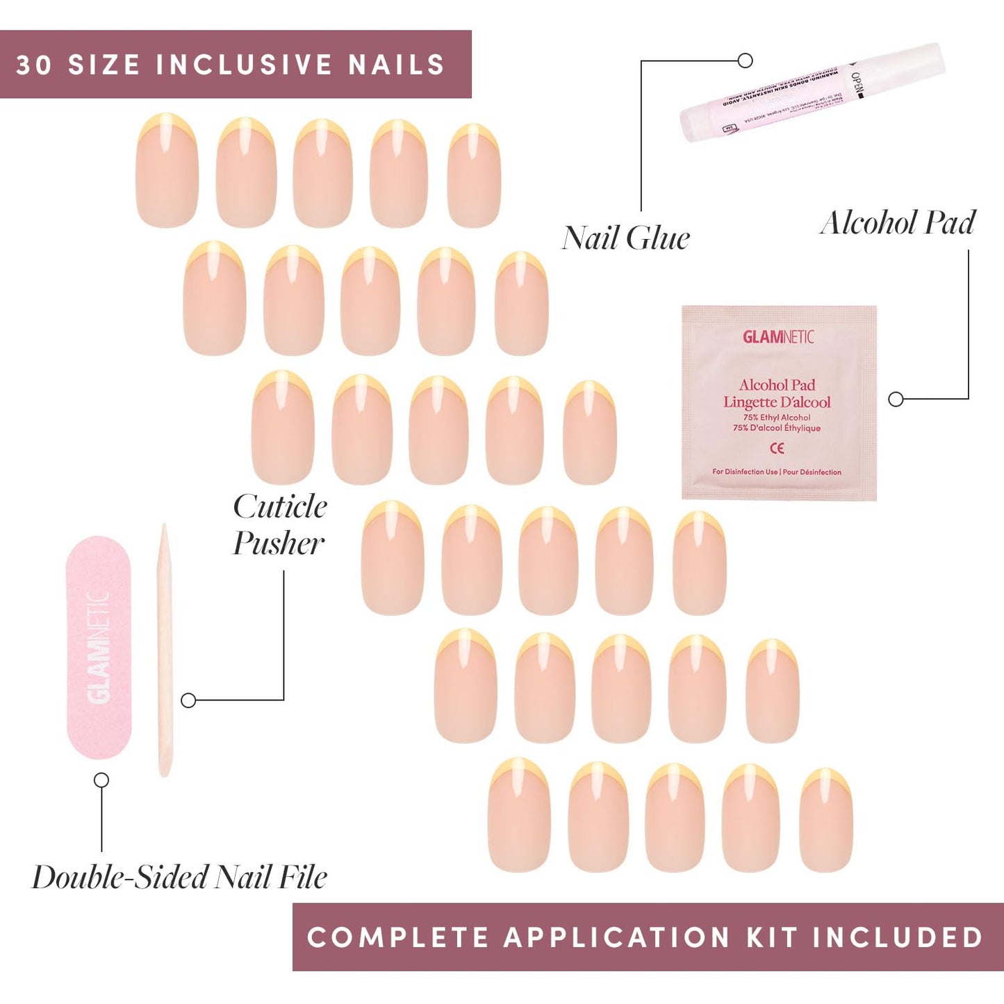 Glamnetic Press On Nails - Pistachio Crème | Short Almond Mint Blue French Tips with a Glossy Finish, Fake Nails, Reusable | 15 Sizes - 30 Nail Kit with Glue