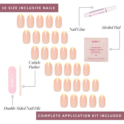 Glamnetic Press On Nails - Pistachio Crème | Short Almond Mint Blue French Tips with a Glossy Finish, Fake Nails, Reusable | 15 Sizes - 30 Nail Kit with Glue