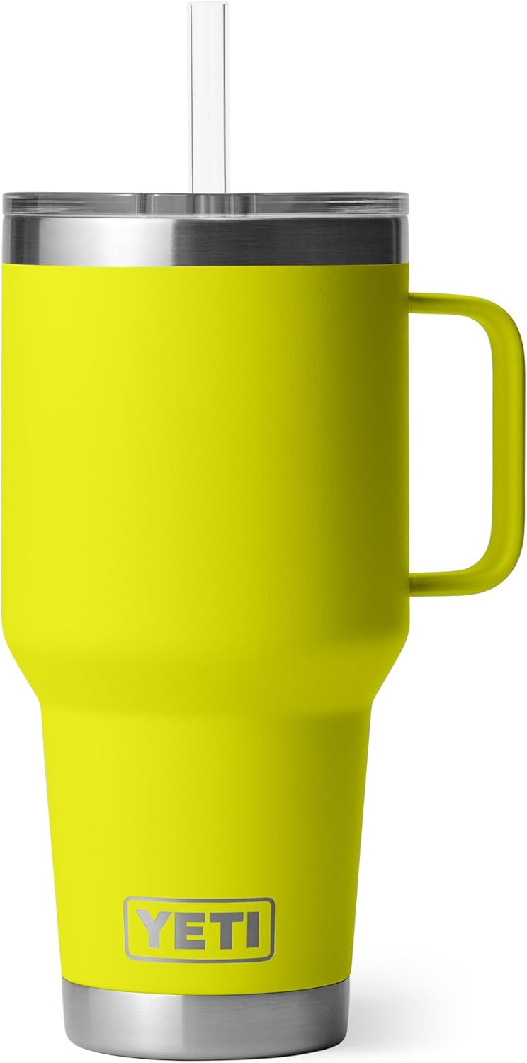 YETI Rambler 42 oz Tumbler with Handle and Straw Lid, Travel Mug Water Tumbler, Vacuum Insulated Cup with Handle, Stainless Steel, Key Lime