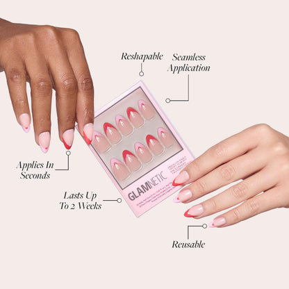 Glamnetic Press On Nails - Pistachio Crème | Short Almond Mint Blue French Tips with a Glossy Finish, Fake Nails, Reusable | 15 Sizes - 30 Nail Kit with Glue
