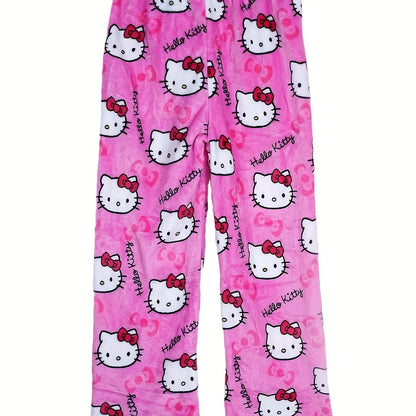 Cozy Hello Kitty Flannel Pajama Bottoms for Women - Ultra-Soft, Warm, and Comfy Anime Print Lounge Pants with Relaxed Fit, Perfect for Lounging, Sleepwear, and Casual Daily Wear