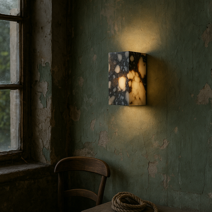 Lampa na ścianę z marmurową kostką – elegancki akcent do każdego wnętrza