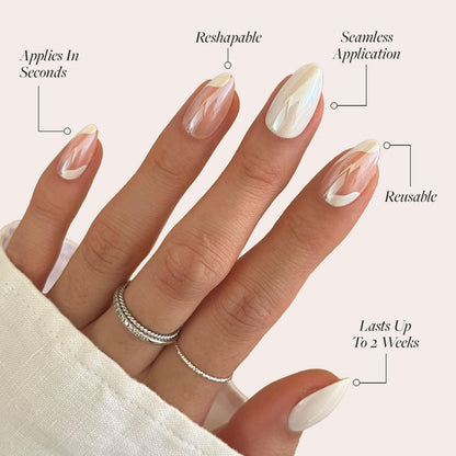 Glamnetic Press On Nails - Pistachio Crème | Short Almond Mint Blue French Tips with a Glossy Finish, Fake Nails, Reusable | 15 Sizes - 30 Nail Kit with Glue