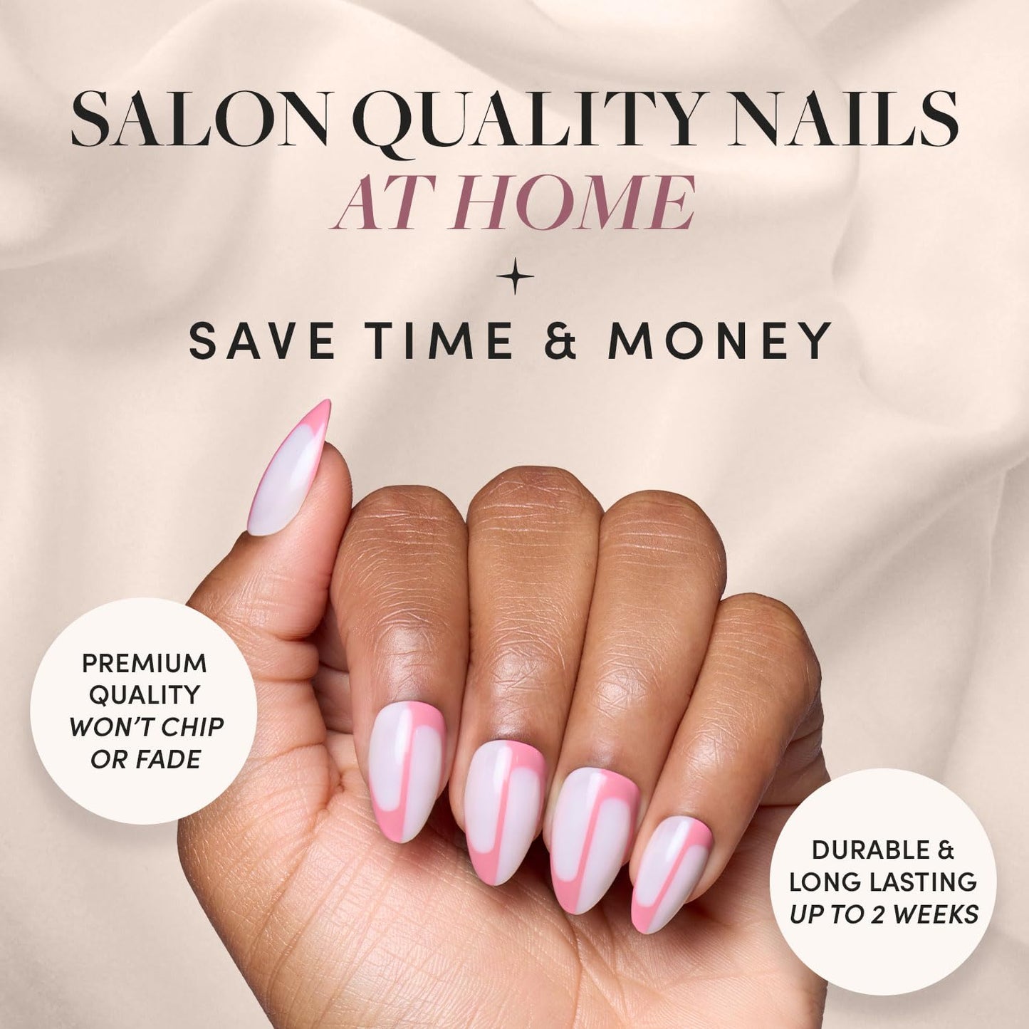 Glamnetic Press On Nails - Pistachio Crème | Short Almond Mint Blue French Tips with a Glossy Finish, Fake Nails, Reusable | 15 Sizes - 30 Nail Kit with Glue
