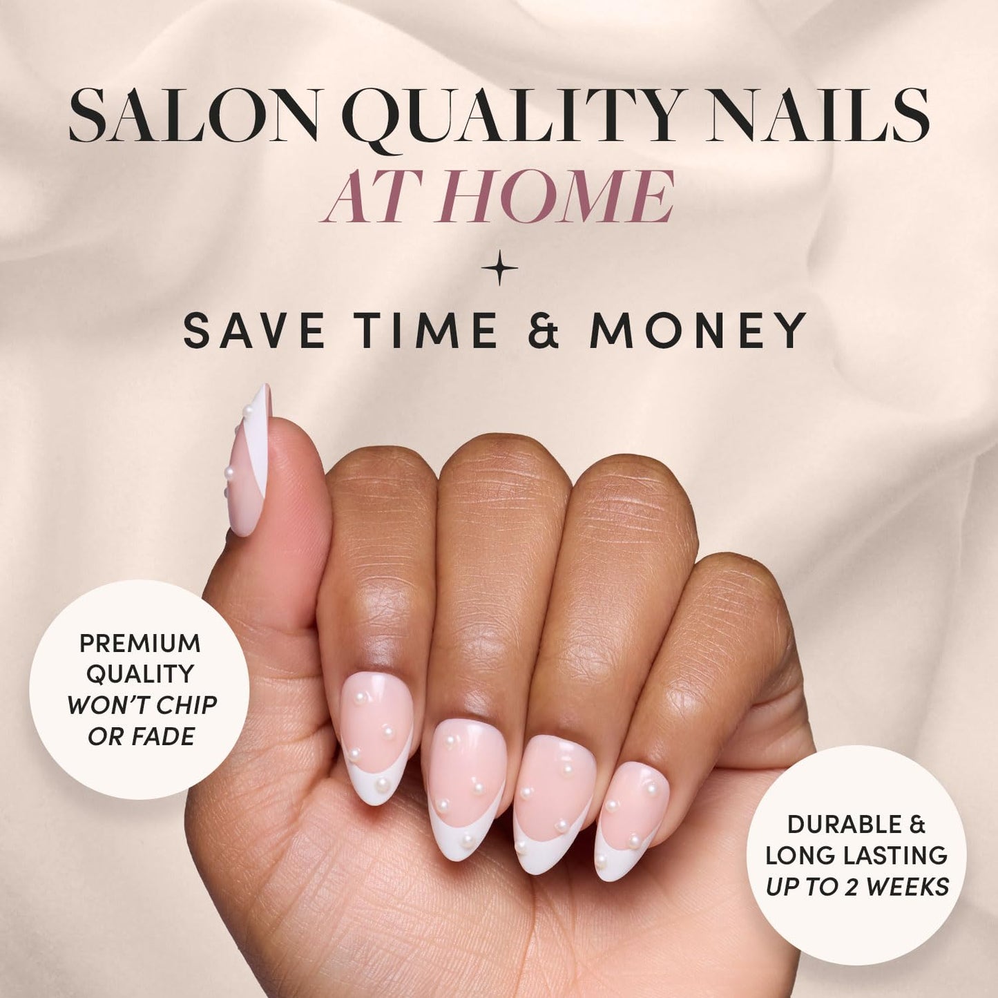 Glamnetic Press On Nails - Pistachio Crème | Short Almond Mint Blue French Tips with a Glossy Finish, Fake Nails, Reusable | 15 Sizes - 30 Nail Kit with Glue