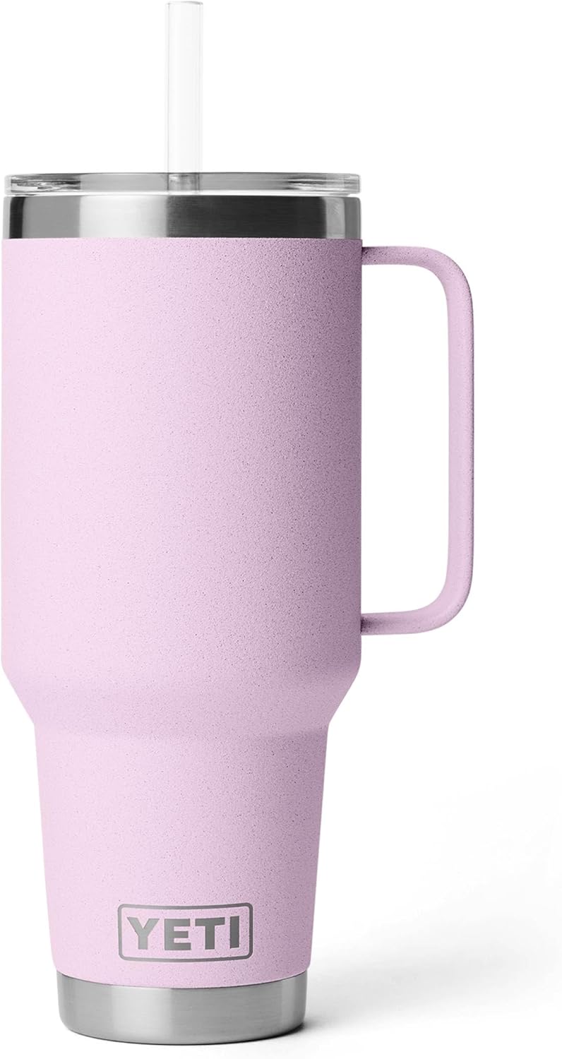 YETI Rambler 42 oz Tumbler with Handle and Straw Lid, Travel Mug Water Tumbler, Vacuum Insulated Cup with Handle, Stainless Steel, Key Lime