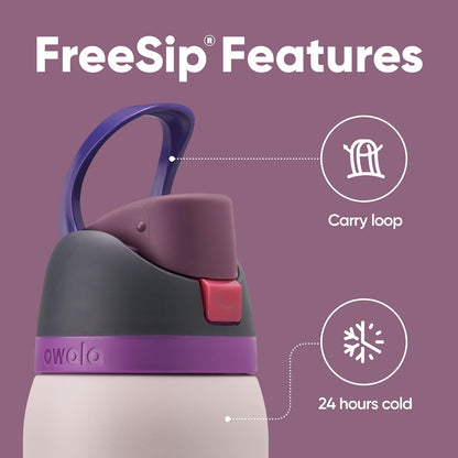 Owala FreeSip Insulated Stainless Steel Water Bottle with Straw for Sports and Travel, BPA-Free, 24-oz, Very, Very Dark