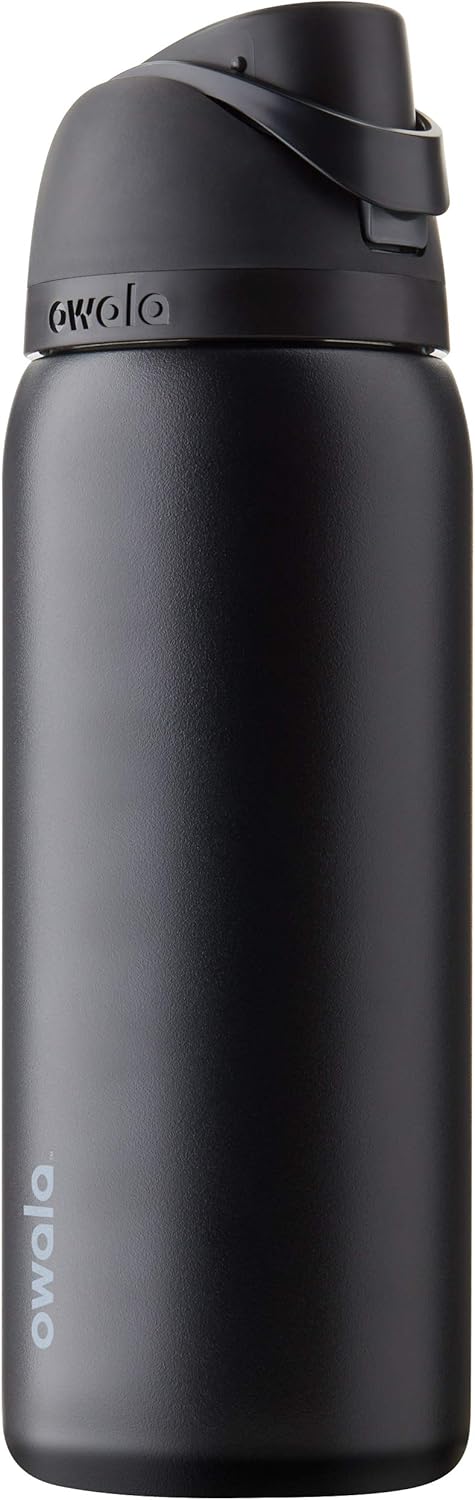 Owala FreeSip Insulated Stainless Steel Water Bottle with Straw for Sports and Travel, BPA-Free, 24-oz, Very, Very Dark