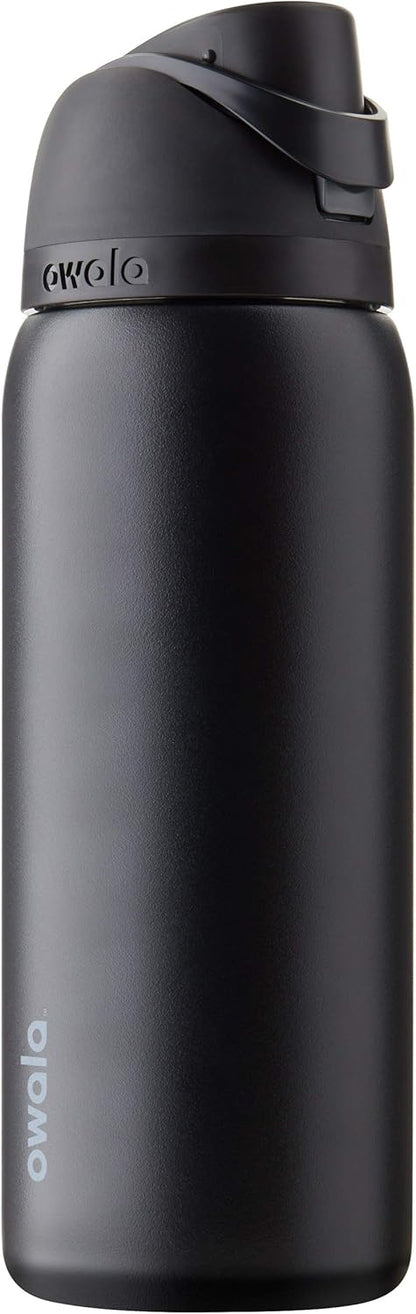 Owala FreeSip Insulated Stainless Steel Water Bottle with Straw for Sports and Travel, BPA-Free, 24-oz, Very, Very Dark