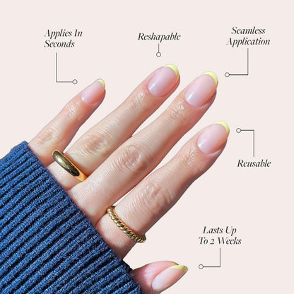 Glamnetic Press On Nails - Pistachio Crème | Short Almond Mint Blue French Tips with a Glossy Finish, Fake Nails, Reusable | 15 Sizes - 30 Nail Kit with Glue
