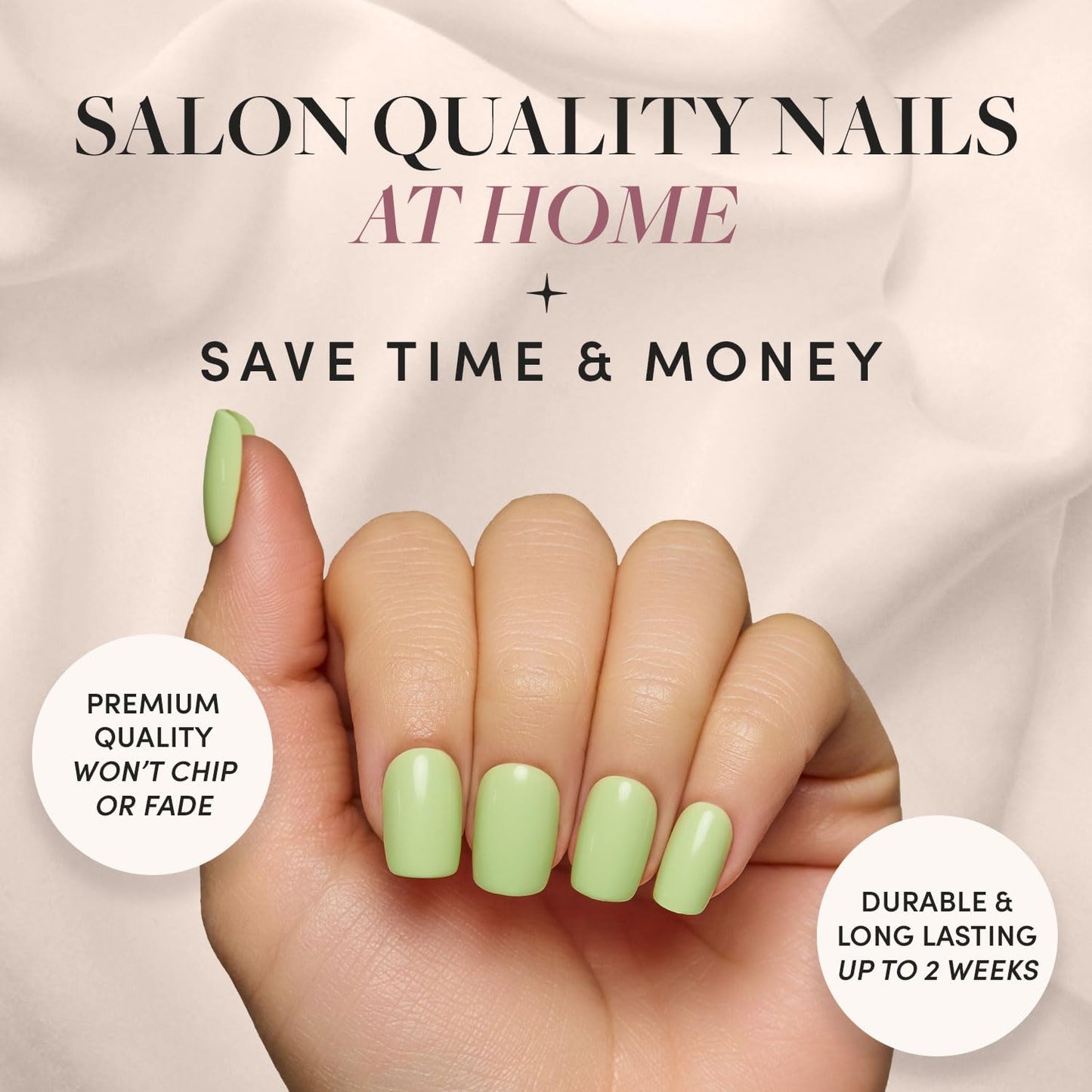 Glamnetic Press On Nails - Pistachio Crème | Short Almond Mint Blue French Tips with a Glossy Finish, Fake Nails, Reusable | 15 Sizes - 30 Nail Kit with Glue