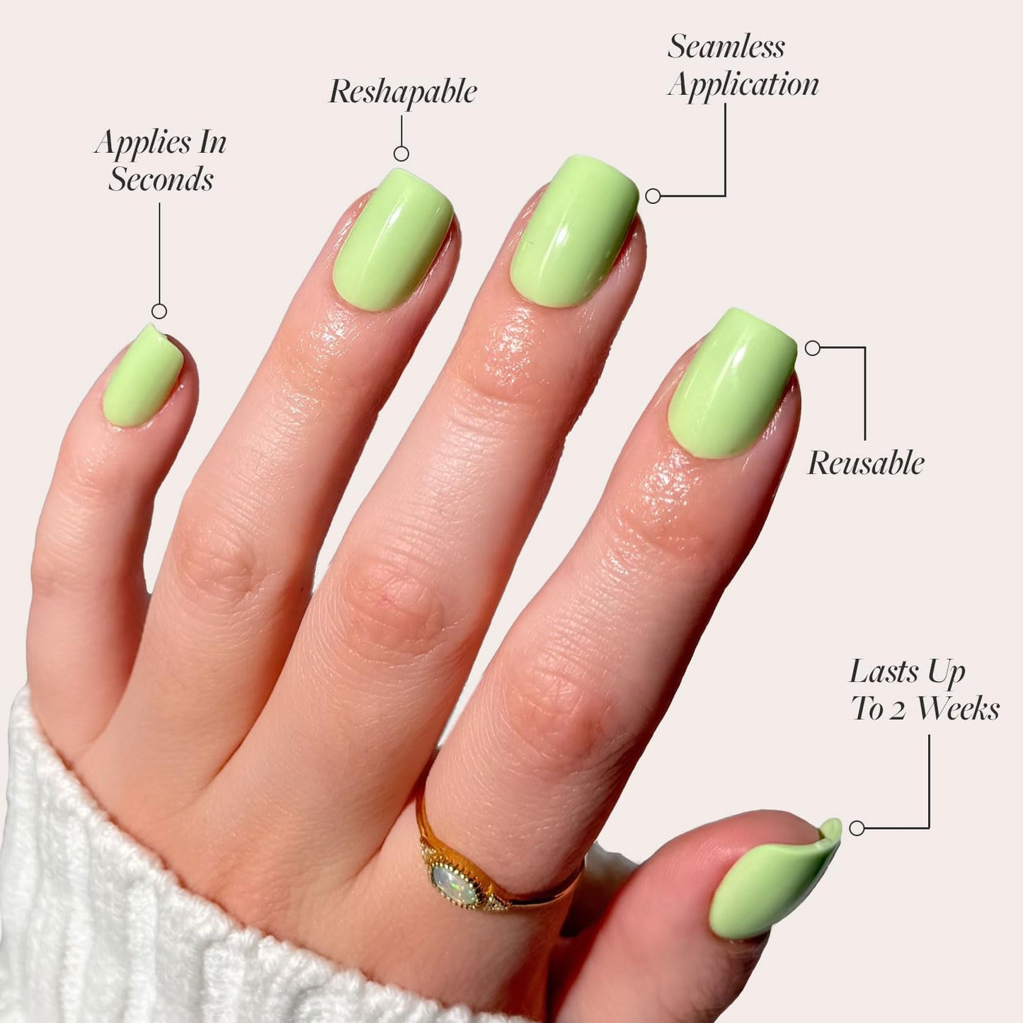Glamnetic Press On Nails - Pistachio Crème | Short Almond Mint Blue French Tips with a Glossy Finish, Fake Nails, Reusable | 15 Sizes - 30 Nail Kit with Glue