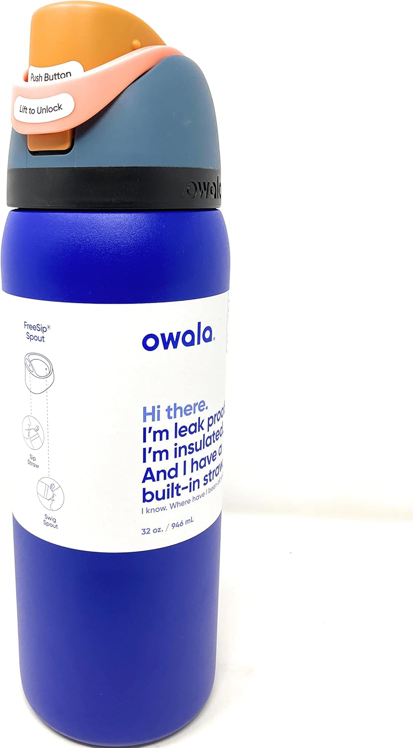 Owala FreeSip Insulated Stainless Steel Water Bottle with Straw for Sports and Travel, BPA-Free, 24-oz, Very, Very Dark