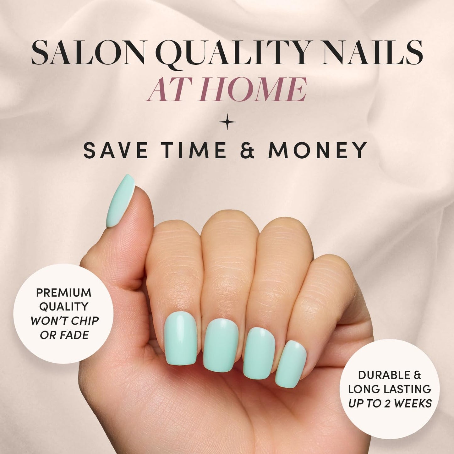 Glamnetic Press On Nails - Pistachio Crème | Short Almond Mint Blue French Tips with a Glossy Finish, Fake Nails, Reusable | 15 Sizes - 30 Nail Kit with Glue