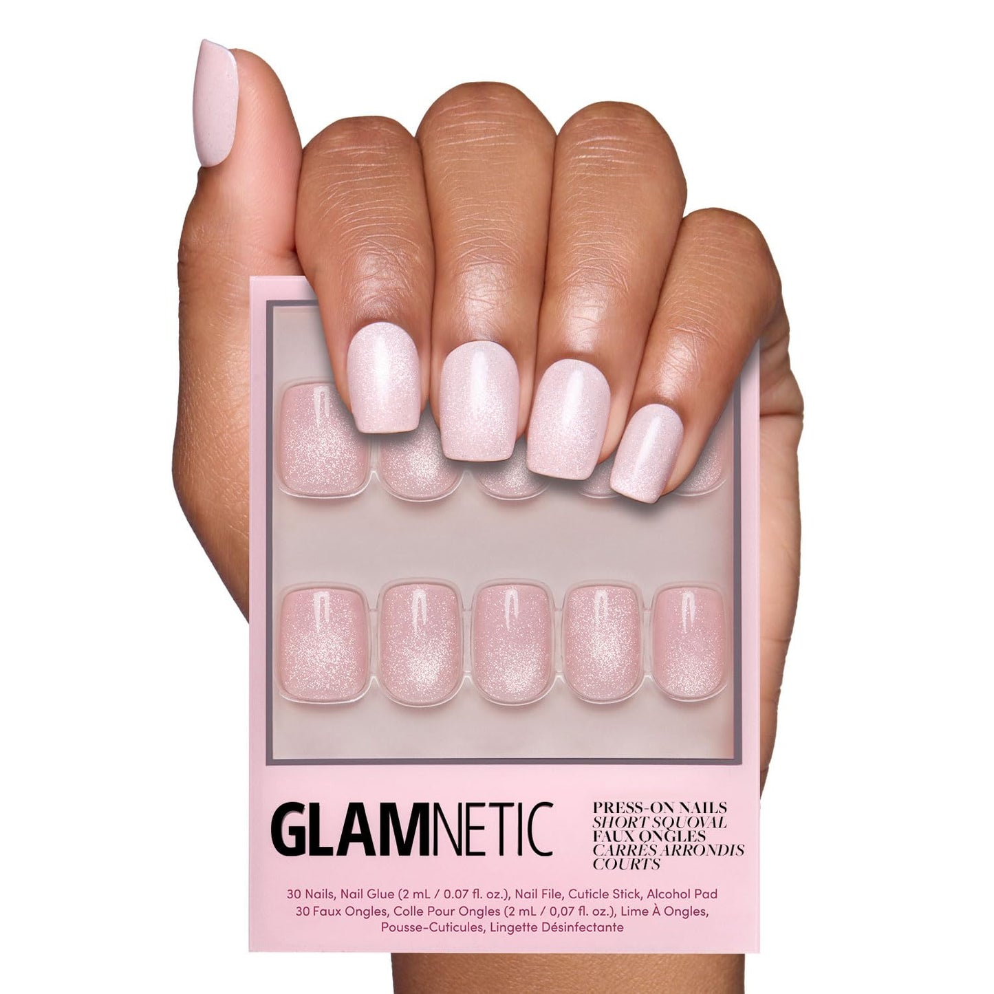 Glamnetic Press On Nails - Pistachio Crème | Short Almond Mint Blue French Tips with a Glossy Finish, Fake Nails, Reusable | 15 Sizes - 30 Nail Kit with Glue