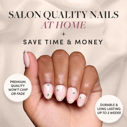 Glamnetic Press On Nails - Pistachio Crème | Short Almond Mint Blue French Tips with a Glossy Finish, Fake Nails, Reusable | 15 Sizes - 30 Nail Kit with Glue