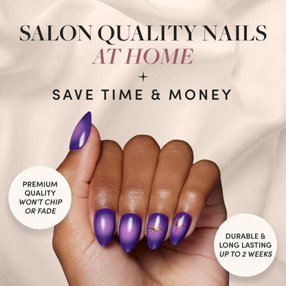 Glamnetic Press On Nails - Pistachio Crème | Short Almond Mint Blue French Tips with a Glossy Finish, Fake Nails, Reusable | 15 Sizes - 30 Nail Kit with Glue