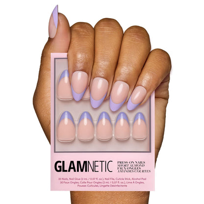 Glamnetic Press On Nails - Pistachio Crème | Short Almond Mint Blue French Tips with a Glossy Finish, Fake Nails, Reusable | 15 Sizes - 30 Nail Kit with Glue