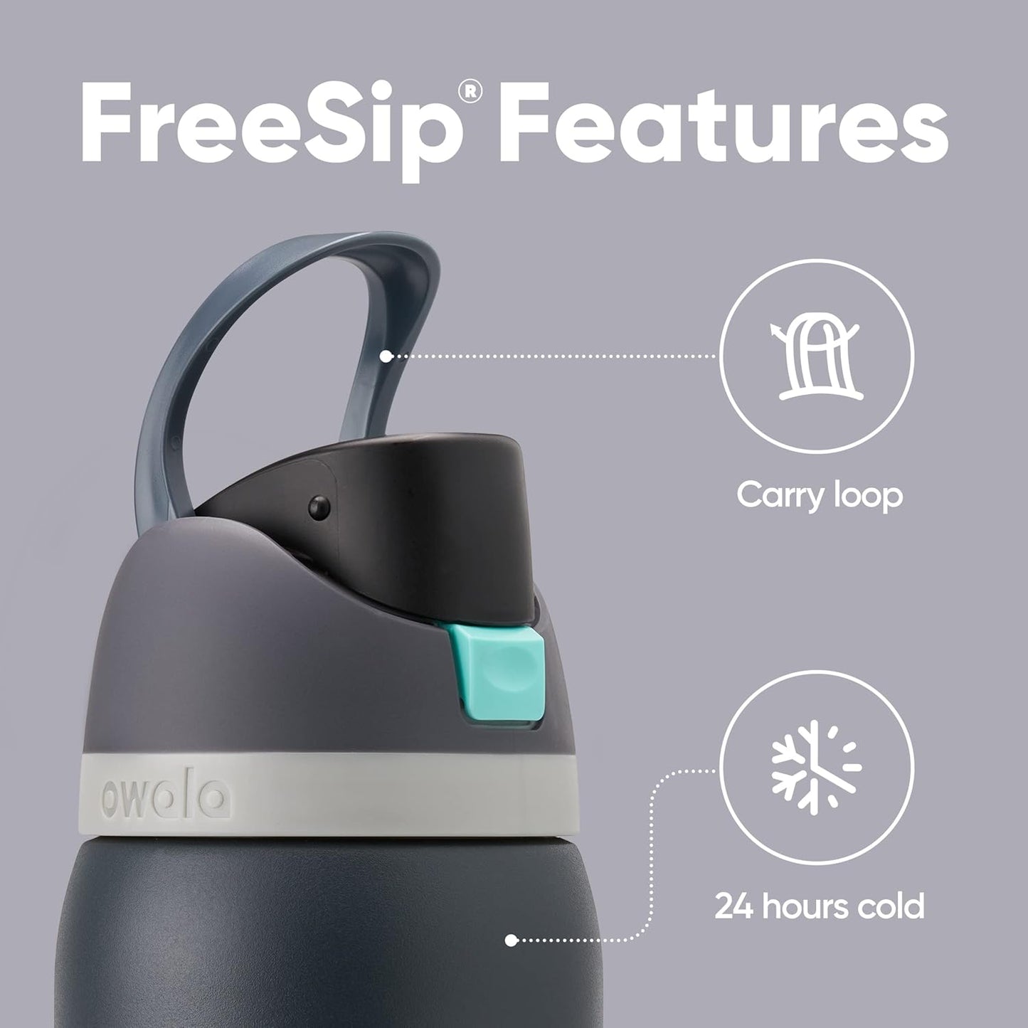 Owala FreeSip Insulated Stainless Steel Water Bottle with Straw for Sports and Travel, BPA-Free, 24-oz, Very, Very Dark