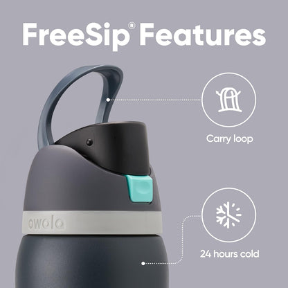 Owala FreeSip Insulated Stainless Steel Water Bottle with Straw for Sports and Travel, BPA-Free, 24-oz, Very, Very Dark