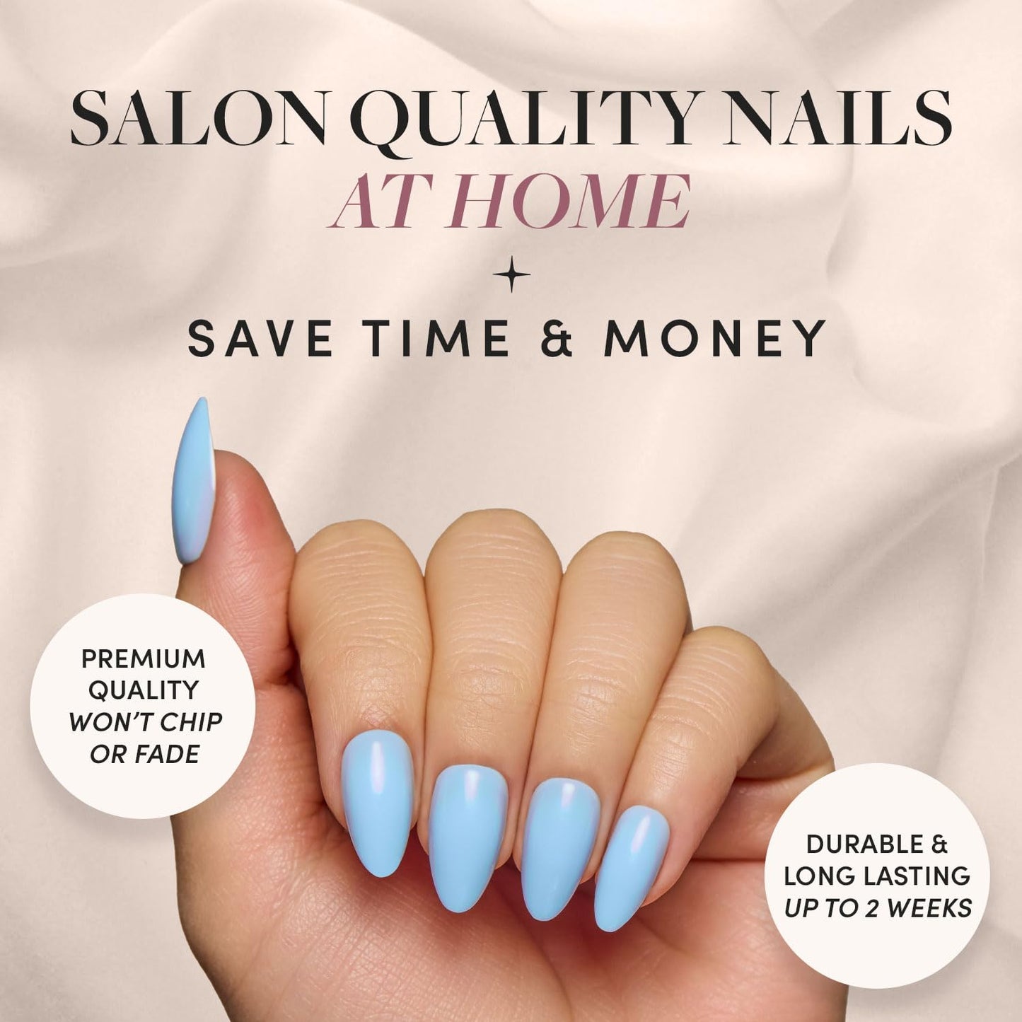 Glamnetic Press On Nails - Pistachio Crème | Short Almond Mint Blue French Tips with a Glossy Finish, Fake Nails, Reusable | 15 Sizes - 30 Nail Kit with Glue