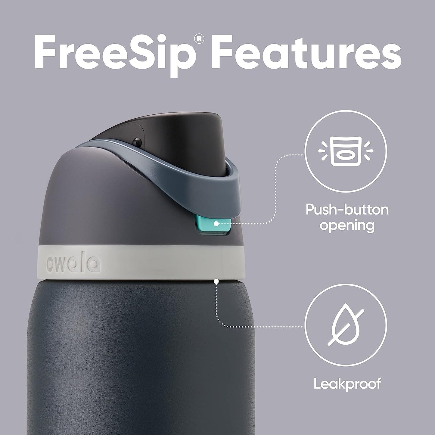 Owala FreeSip Insulated Stainless Steel Water Bottle with Straw for Sports and Travel, BPA-Free, 24-oz, Very, Very Dark