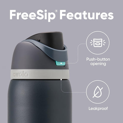 Owala FreeSip Insulated Stainless Steel Water Bottle with Straw for Sports and Travel, BPA-Free, 24-oz, Very, Very Dark