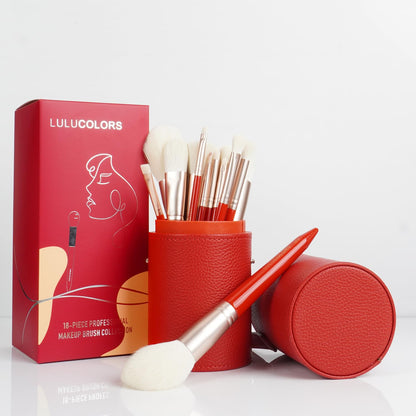 18-Piece Makeup Brush Set with Holder Case – Complete Professional Brush Collection for Flawless Makeup Application in Red -Soft Bristles (Red)