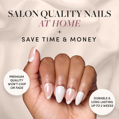 Glamnetic Press On Nails - Pistachio Crème | Short Almond Mint Blue French Tips with a Glossy Finish, Fake Nails, Reusable | 15 Sizes - 30 Nail Kit with Glue