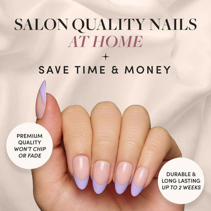 Glamnetic Press On Nails - Pistachio Crème | Short Almond Mint Blue French Tips with a Glossy Finish, Fake Nails, Reusable | 15 Sizes - 30 Nail Kit with Glue